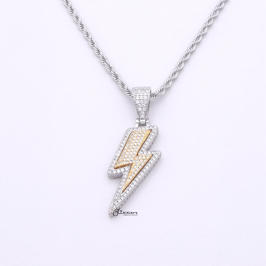 Iced Out Two Tone Lightning Bolt Pendant-Ice Out Pendants-2-Glitters