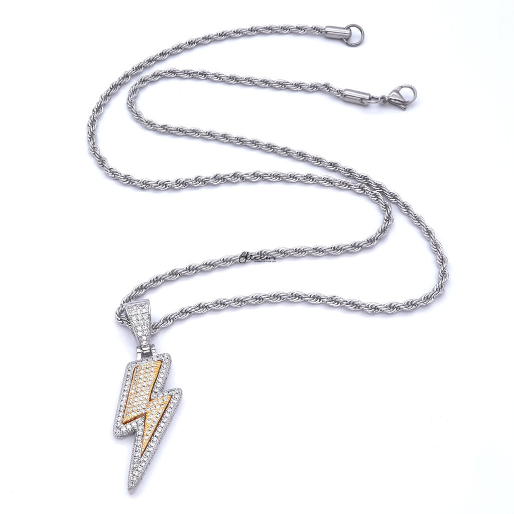 Iced Out Two Tone Lightning Bolt Pendant-Ice Out Pendants-4-Glitters