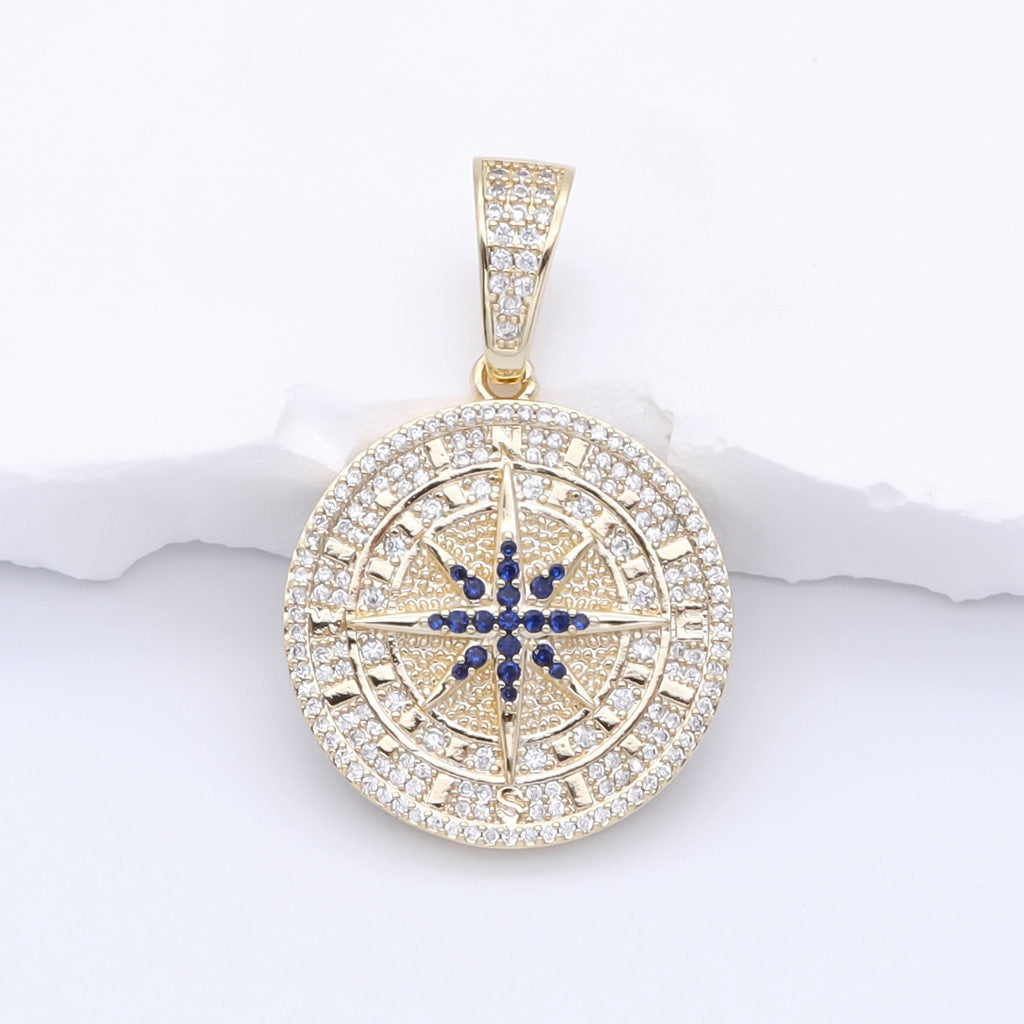 Iced Out Compass Pendant - Gold-Ice Out Pendants-1-Glitters