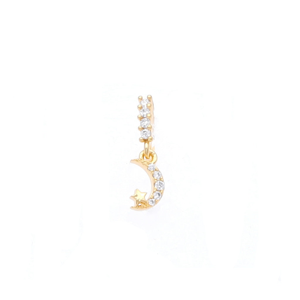 CZ Hoop Nose Ring with Dangle Crescent Moon and Star - Gold-Nose Studs-1-Glitters