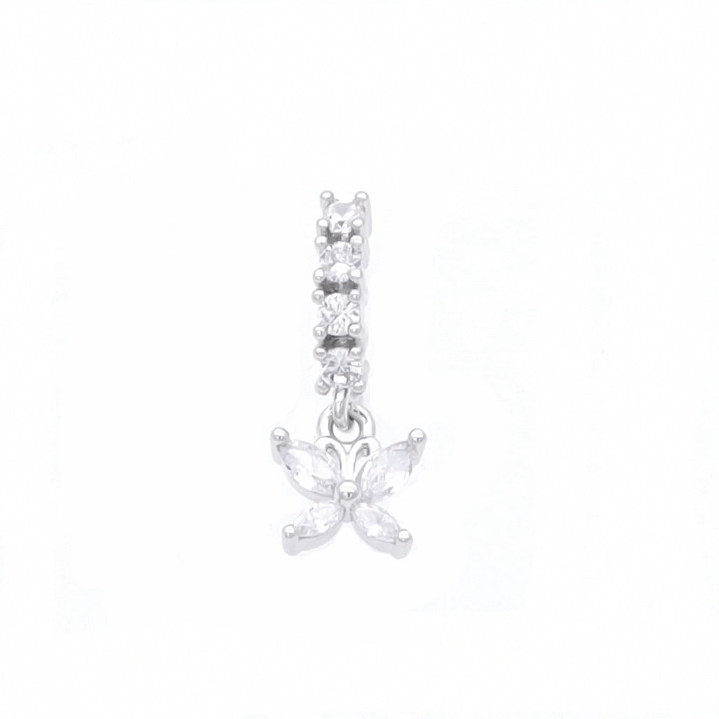 CZ Hoop Nose Ring with Dangle Butterfly - Silver-Nose Studs-1-Glitters