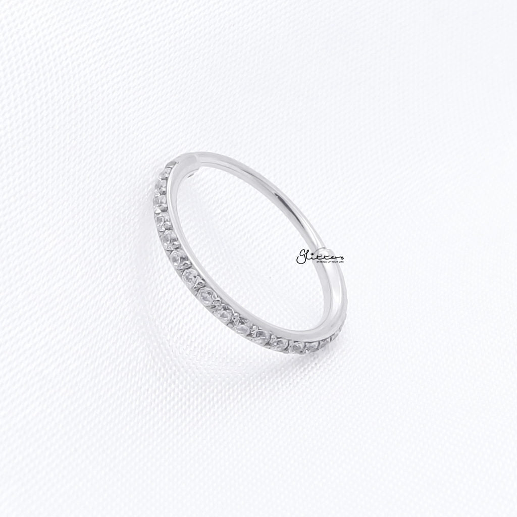 CZ Paved Hinged Segment Nose Hoop Ring - Silver-Nose Rings-4-Glitters