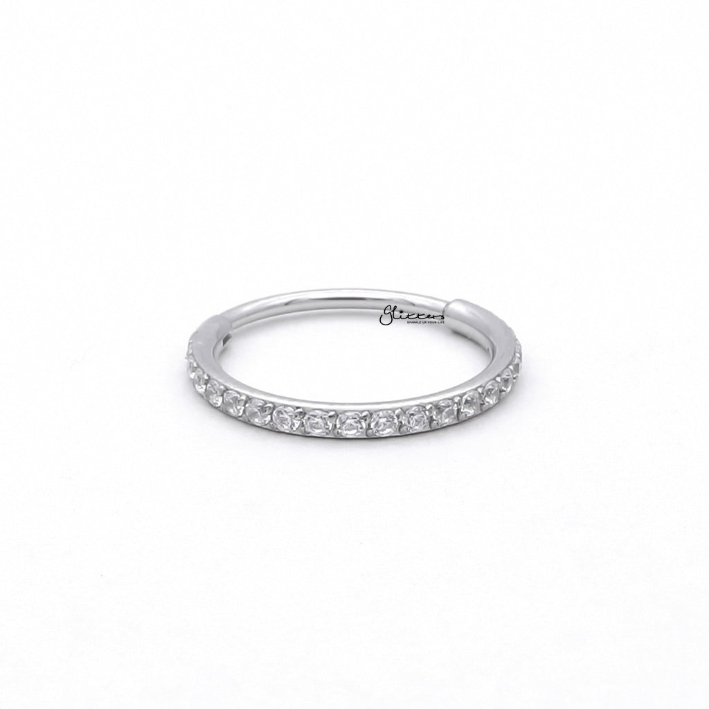 CZ Paved Hinged Segment Nose Hoop Ring - Silver-Nose Rings-3-Glitters