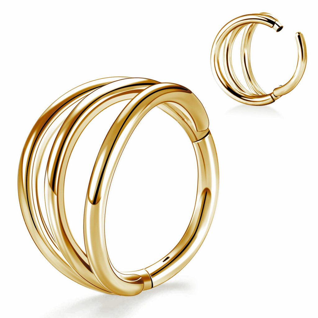 Titanium Hinged Segment Triple Hoop Ring - Gold-Septum Rings-1-Glitters
