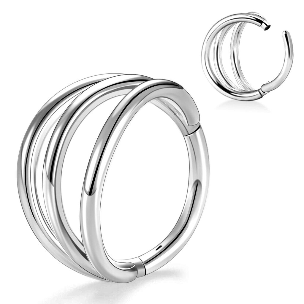 Titanium Hinged Segment Triple Hoop Ring - Silver-Septum Rings-1-Glitters