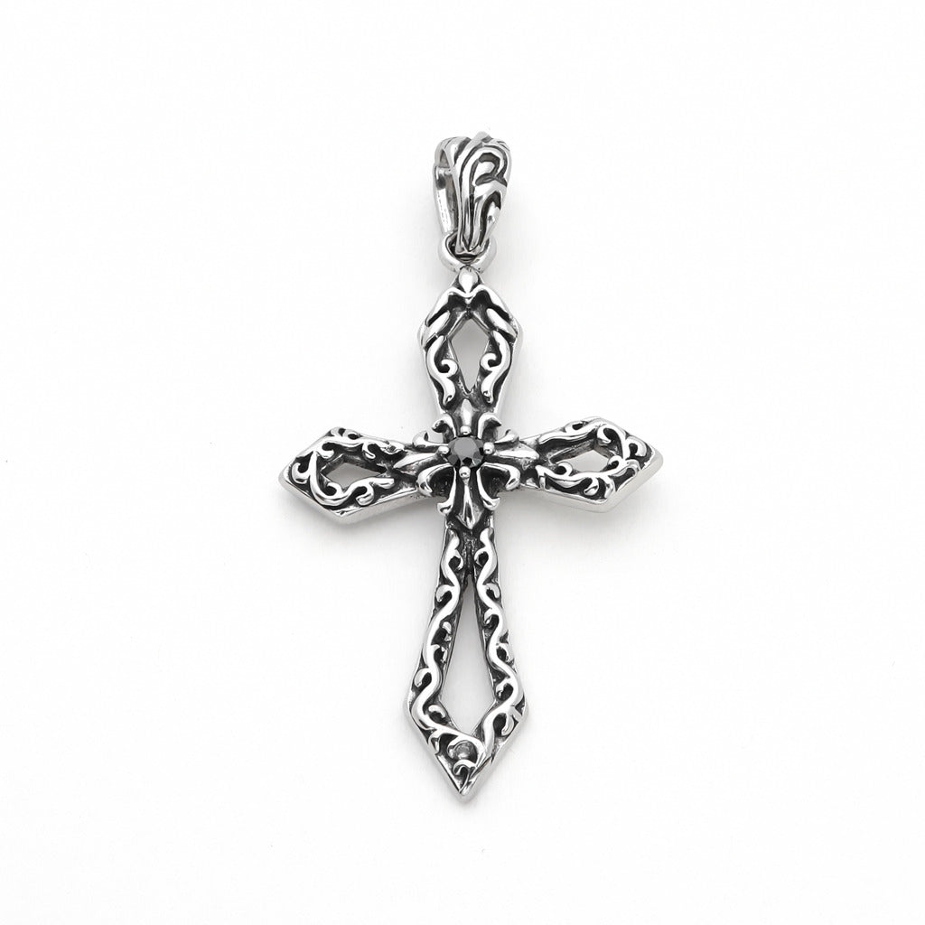 Stainless Steel Cross with CZ Pendant-Pendants-1-Glitters
