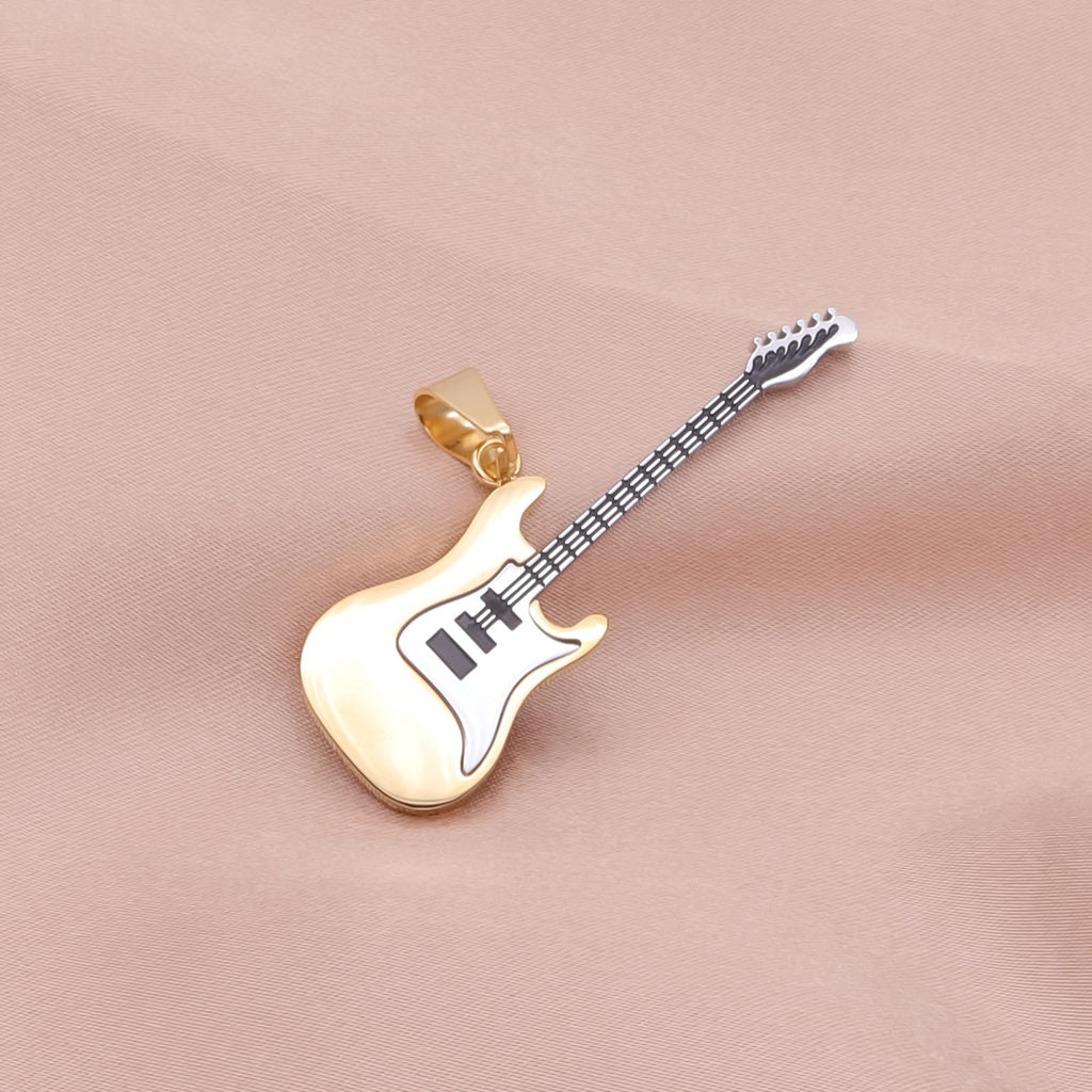 Stainless Steel Guitar Pendant - Gold-Pendants-3-Glitters
