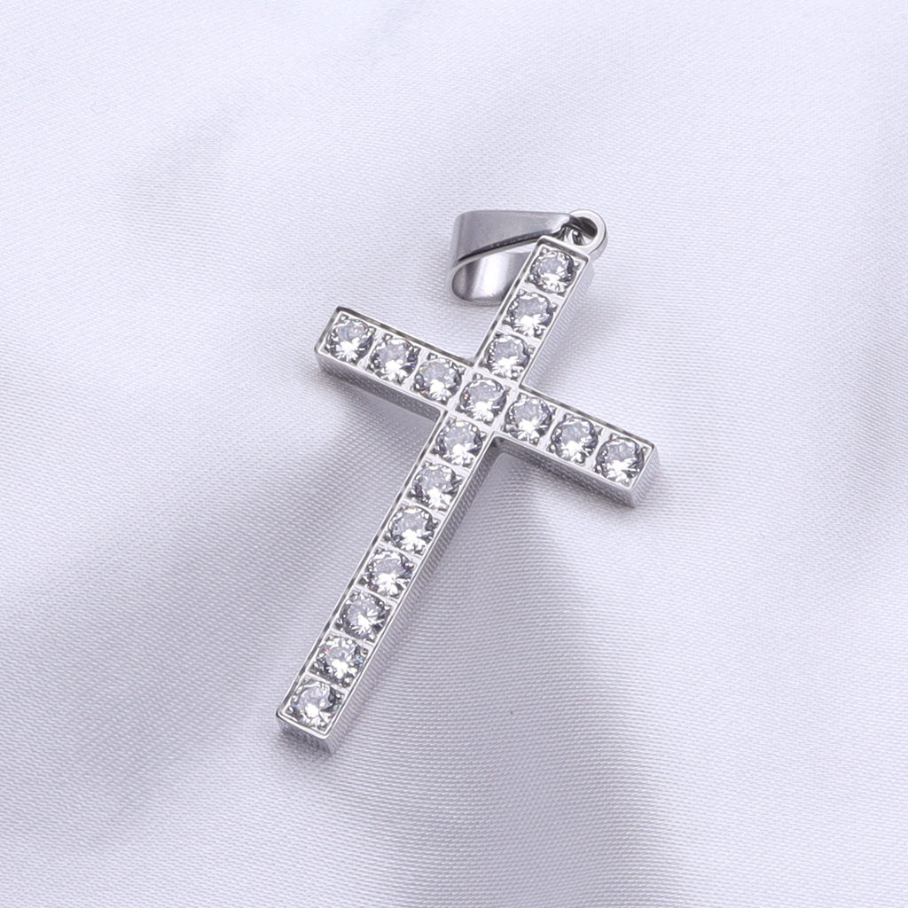 CZ Paved Cross Pendant - Silver-Pendants-2-Glitters