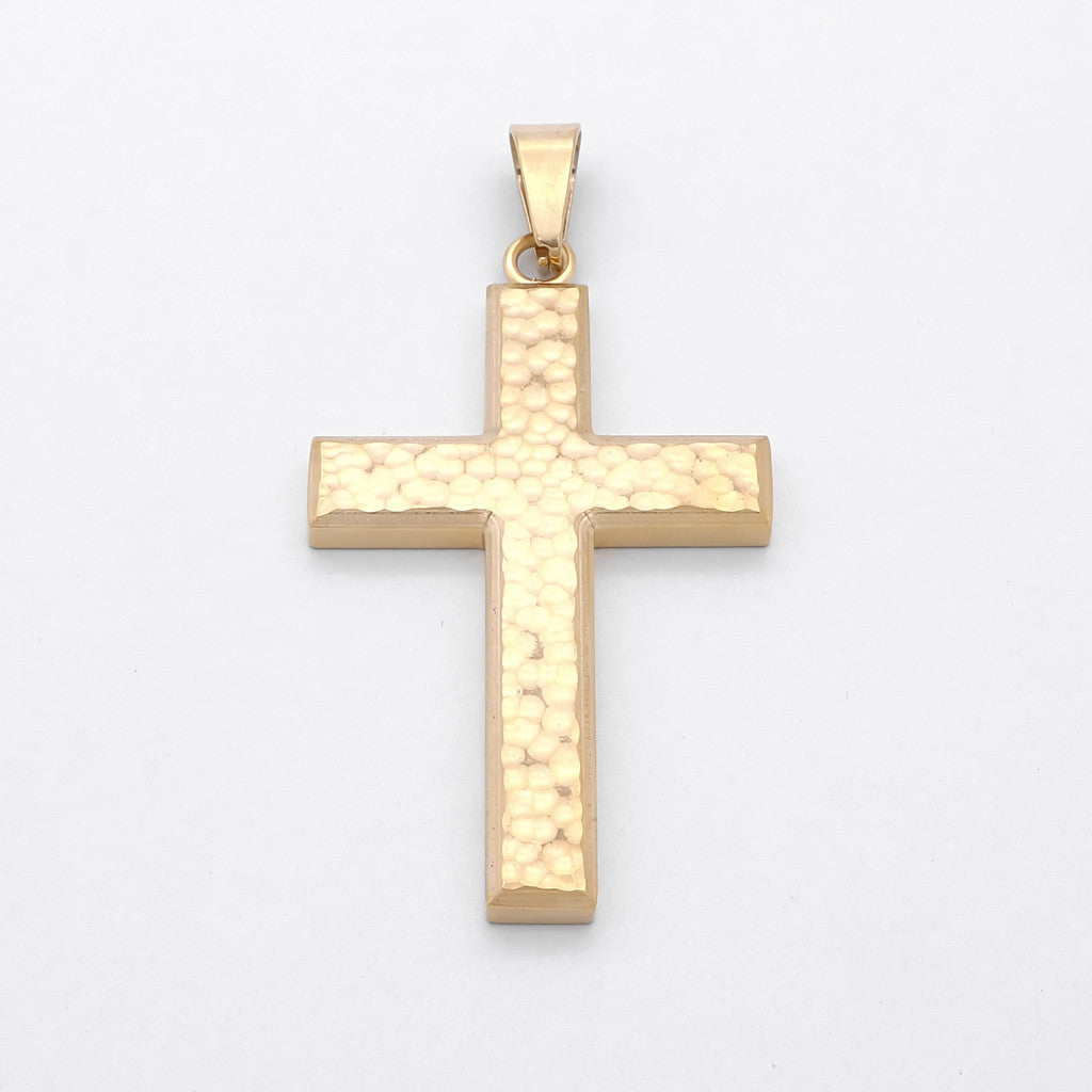 Stainless Steel Hammered Cross Pendant - Gold-Pendants-1-Glitters