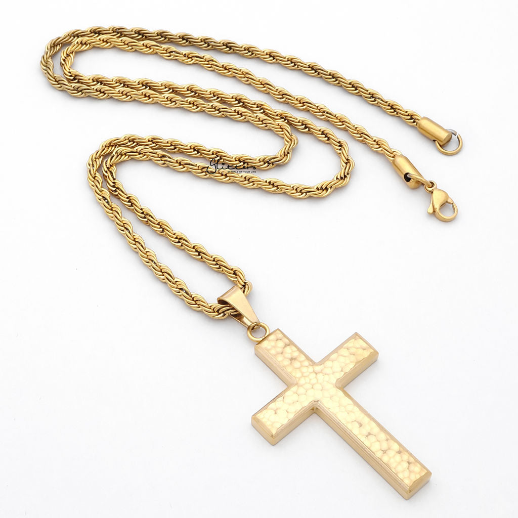 Stainless Steel Hammered Cross Pendant - Gold-Pendants-2-Glitters