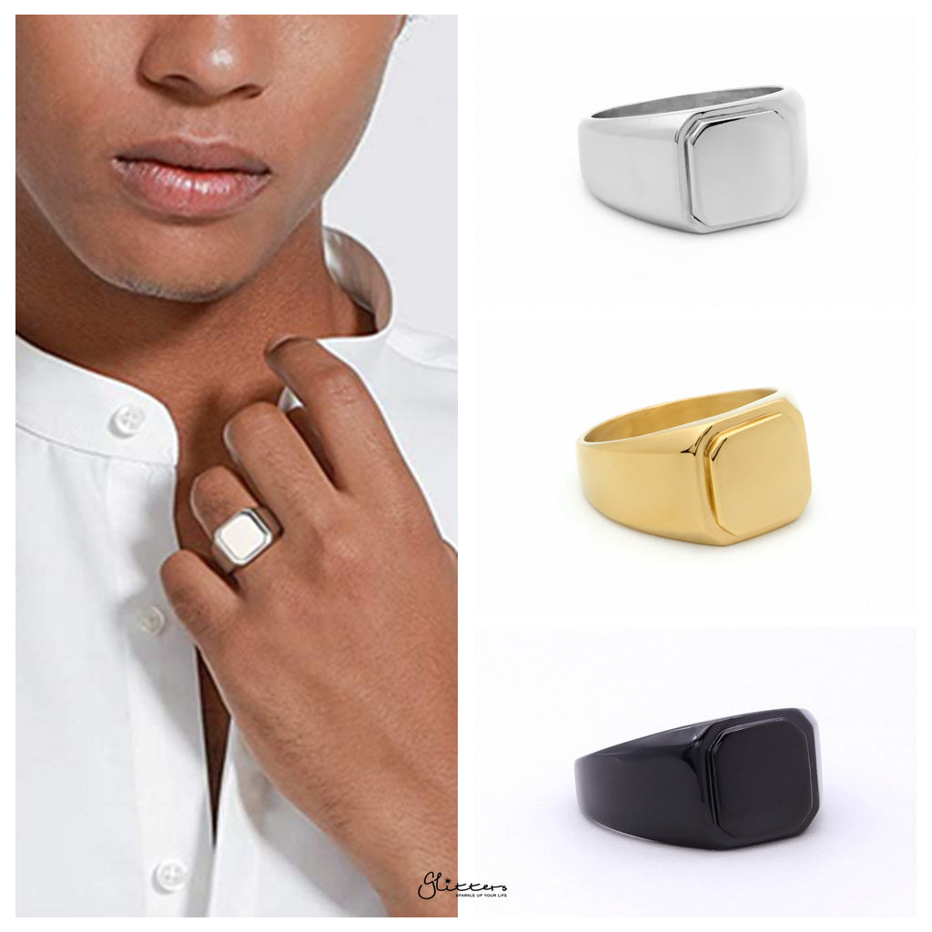 Stainless Steel Square Flat Top Signet Ring - Silver-Stainless Steel Rings-2-Glitters