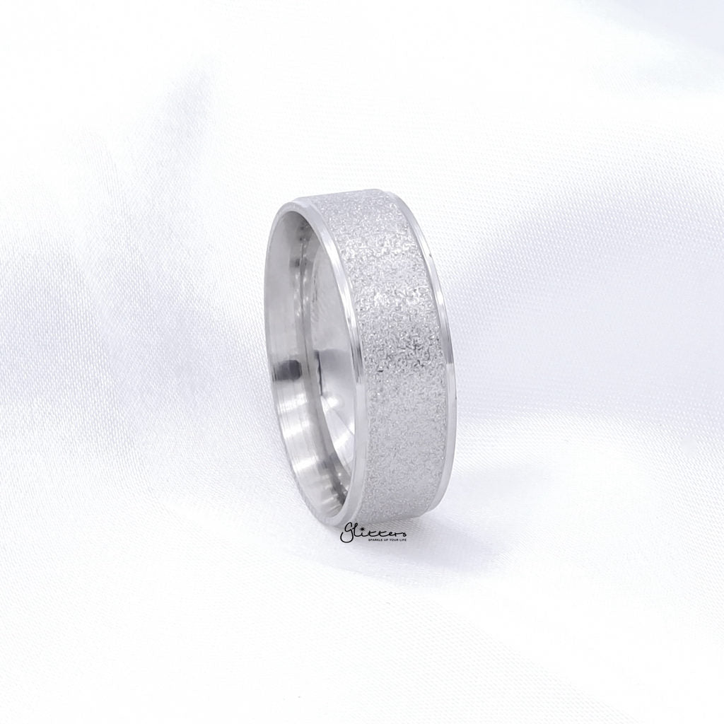 Stainless Steel Sandblasted Finish 8mm Band Ring - Silver-Stainless Steel Rings-3-Glitters