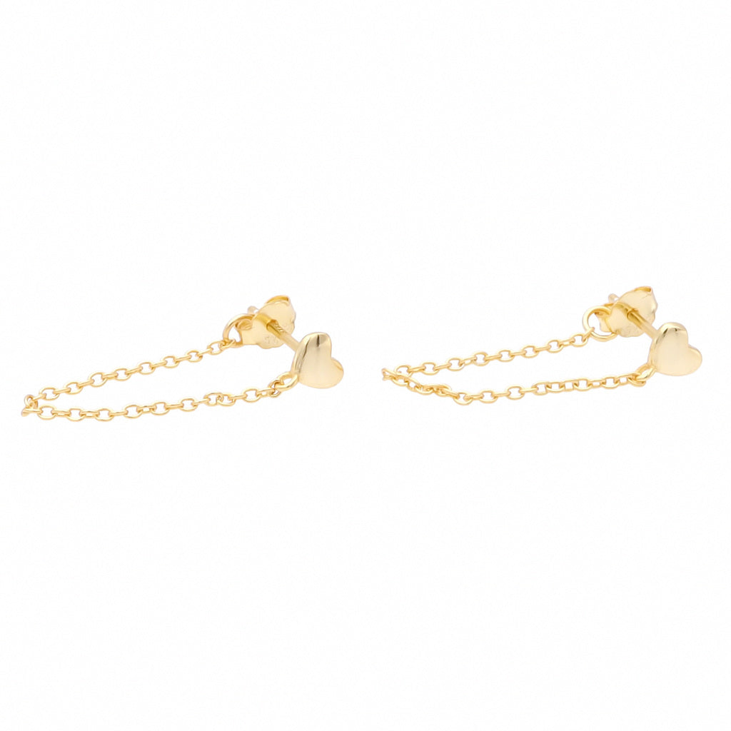 Sterling Silver Heart with Chain Stud Earrings - Gold-Stud Earrings-1-Glitters
