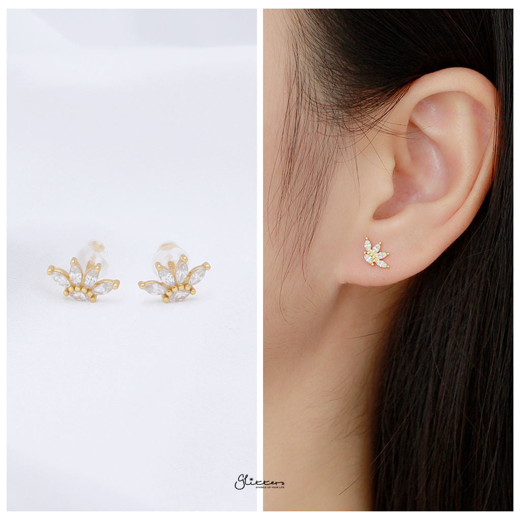 Marquise CZ Flower Stud Earrings - Gold-Stud Earrings-2-Glitters