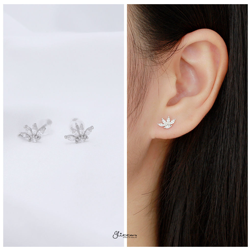 Marquise CZ Flower Stud Earrings - Silver-Stud Earrings-2-Glitters