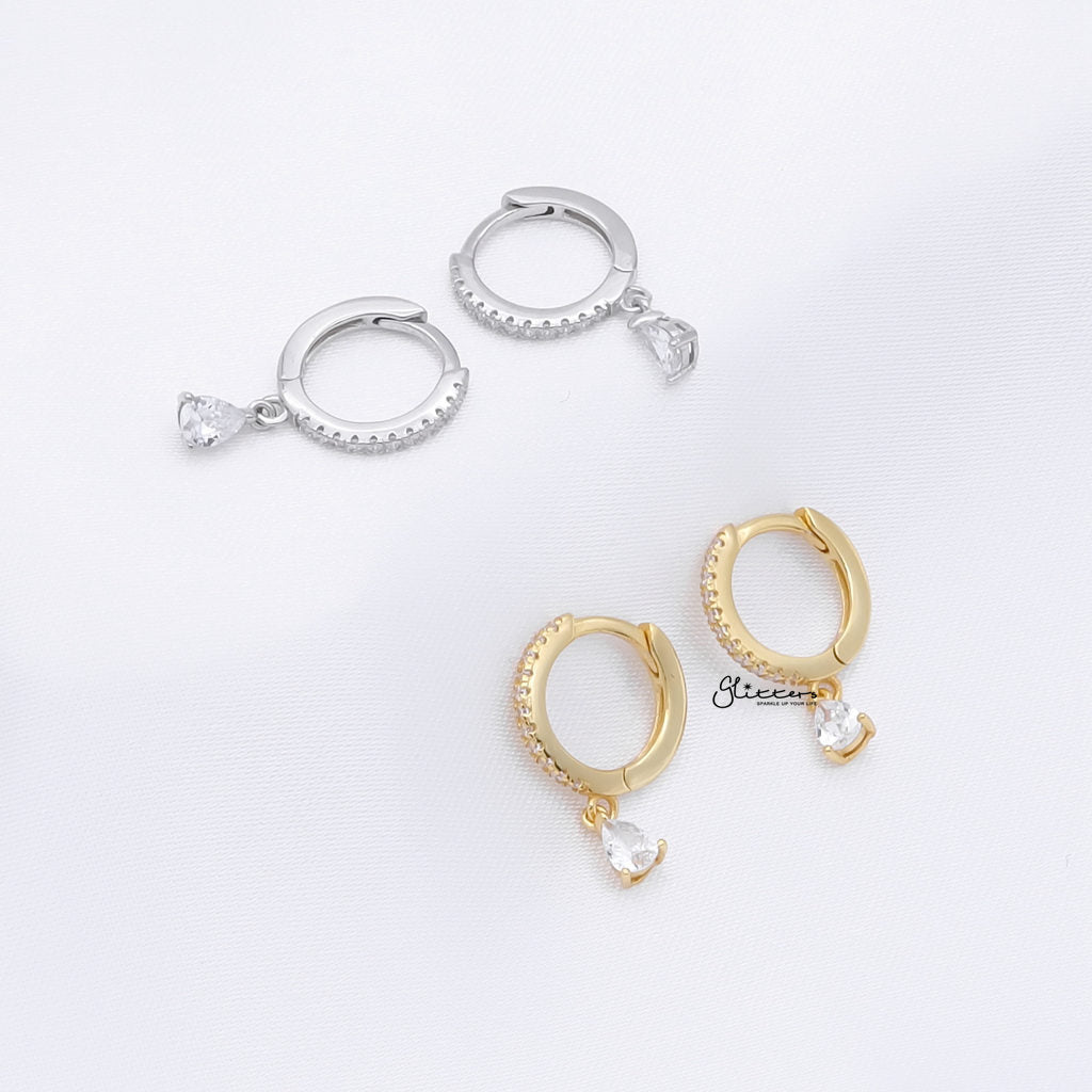 Teardrop CZ Charm Hoop Earrings - Gold-Hoop Earrings-3-Glitters