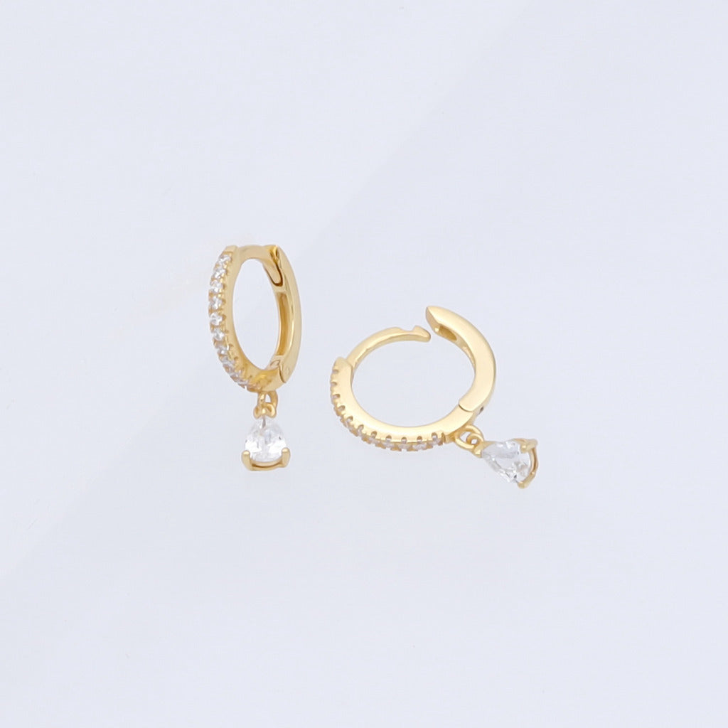 Teardrop CZ Charm Hoop Earrings - Gold-Hoop Earrings-1-Glitters