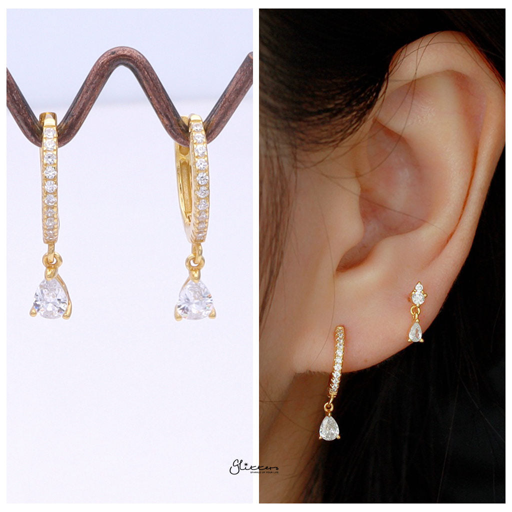 Teardrop CZ Charm Hoop Earrings - Gold-Hoop Earrings-2-Glitters