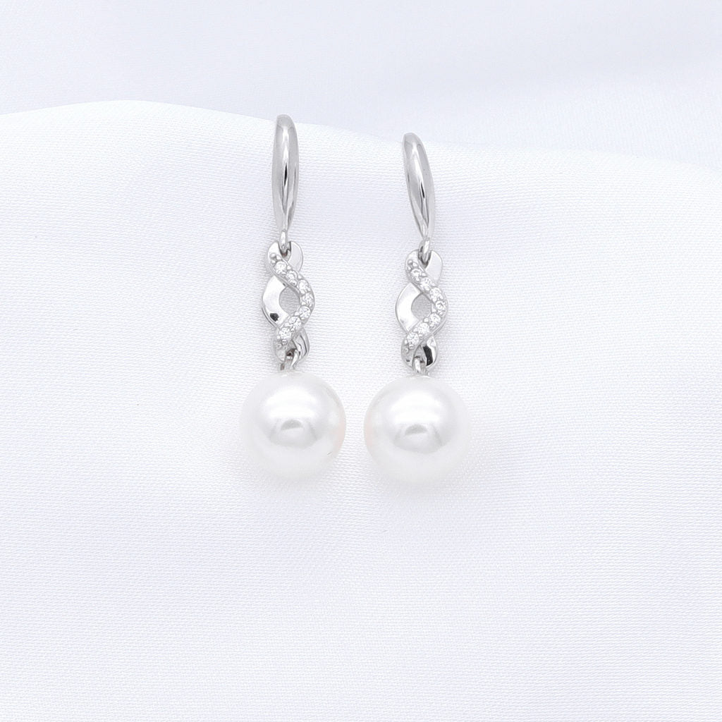 Sterling Silver Infinity Charm with Pearl Hook Earrings-Hoop Earrings-1-Glitters