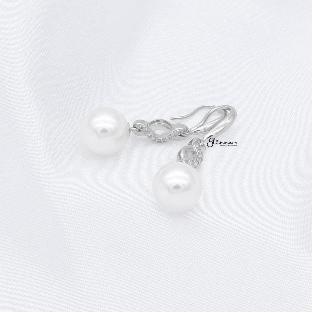 Sterling Silver Infinity Charm with Pearl Hook Earrings-Hoop Earrings-3-Glitters