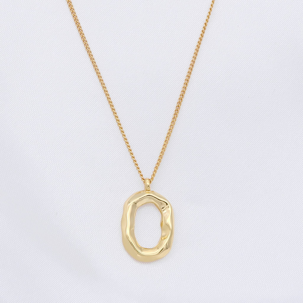 Sterling Silver Irregular Oval Necklace - Gold-Sterling Silver Necklaces-1-Glitters