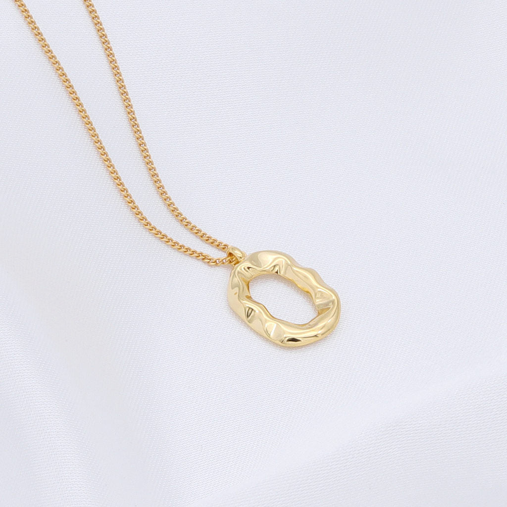 Sterling Silver Irregular Oval Necklace - Gold-Sterling Silver Necklaces-3-Glitters