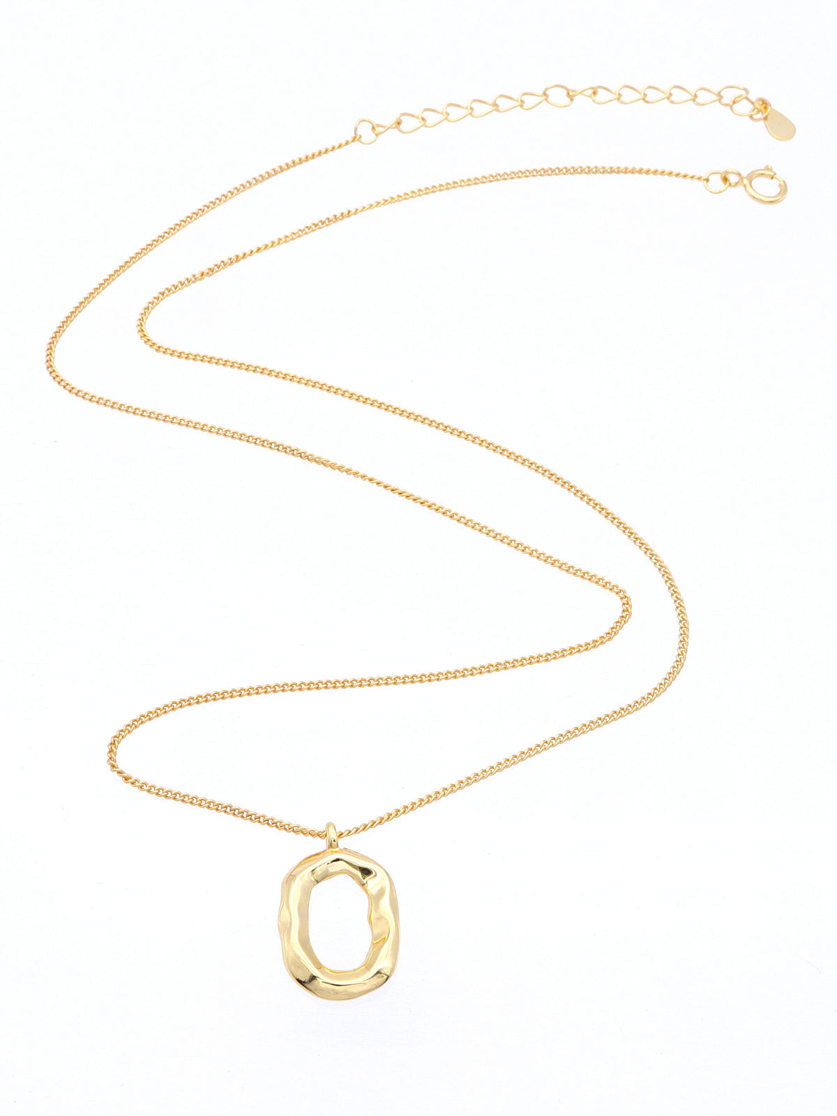 Sterling Silver Irregular Oval Necklace - Gold-Sterling Silver Necklaces-4-Glitters