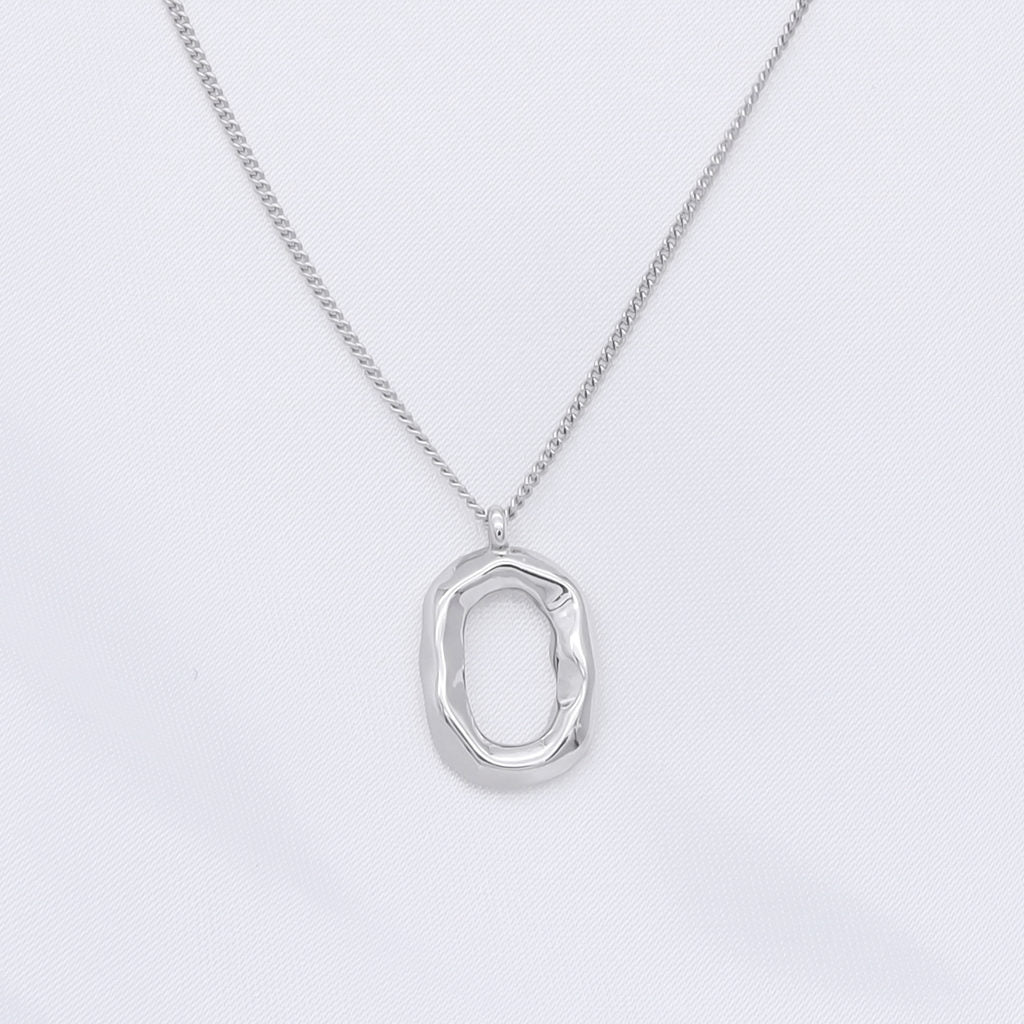 Sterling Silver Irregular Oval Necklace - Silver-Sterling Silver Necklaces-1-Glitters
