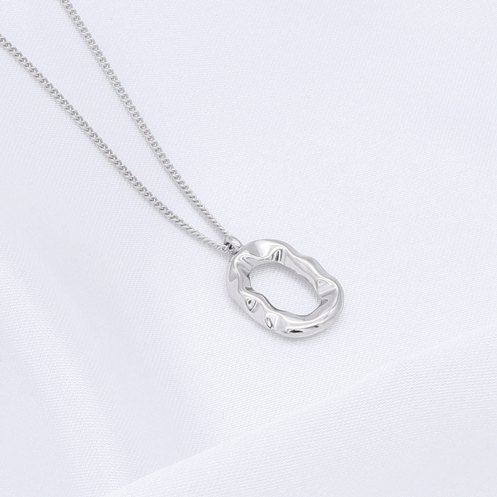 Sterling Silver Irregular Oval Necklace - Silver-Sterling Silver Necklaces-3-Glitters