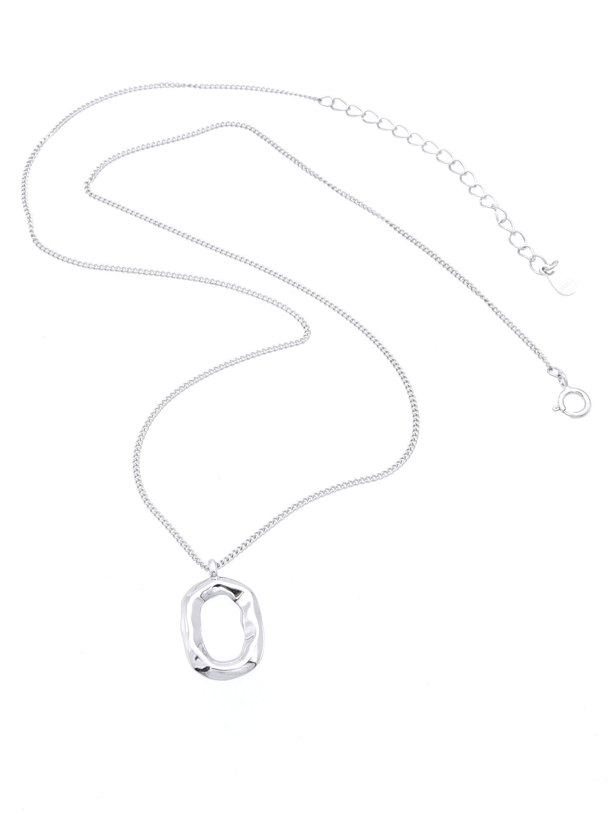 Sterling Silver Irregular Oval Necklace - Silver-Sterling Silver Necklaces-4-Glitters
