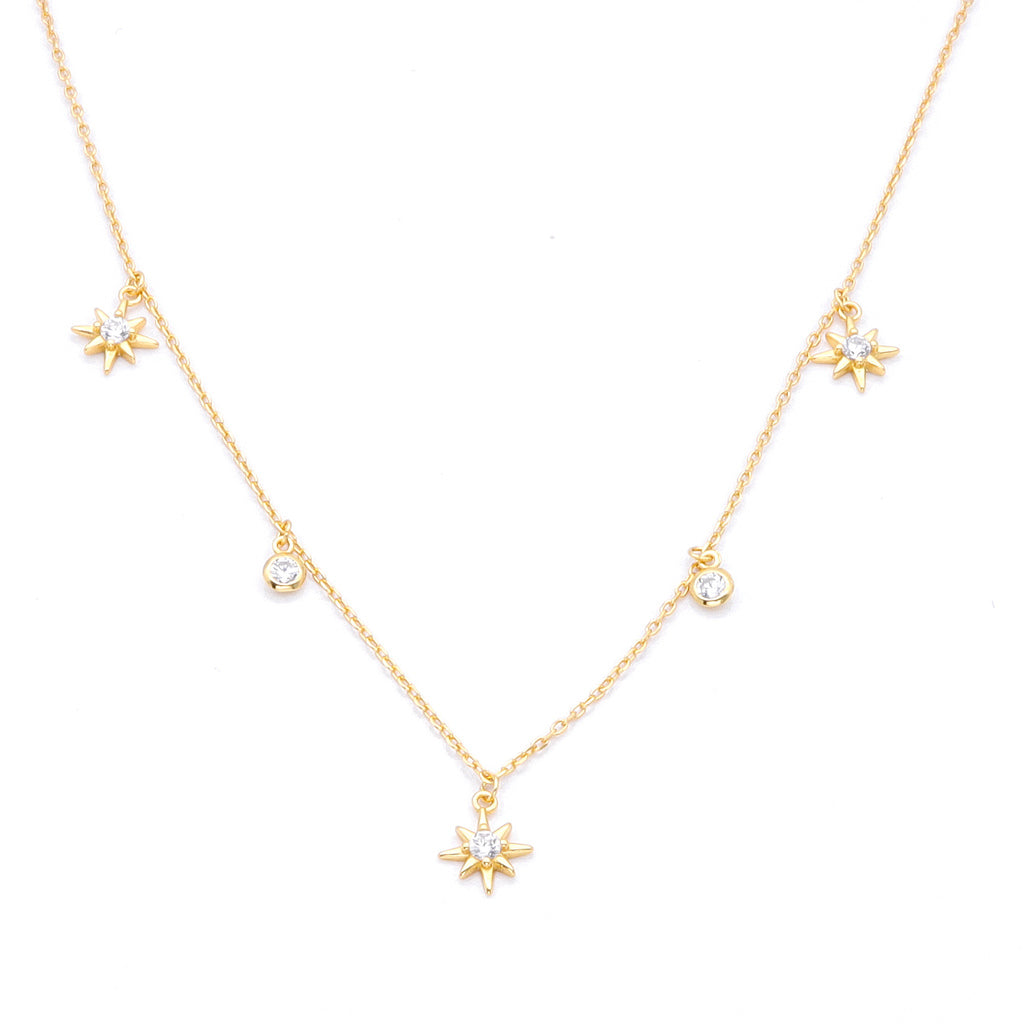 Sterling Silver Stars Charms Necklace - Gold-Sterling Silver Necklaces-1-Glitters
