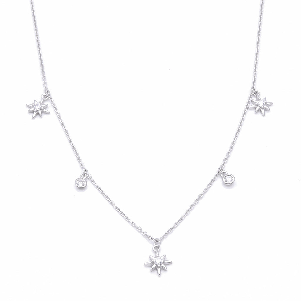 Sterling Silver Stars Charms Necklace - Silver-Sterling Silver Necklaces-1-Glitters