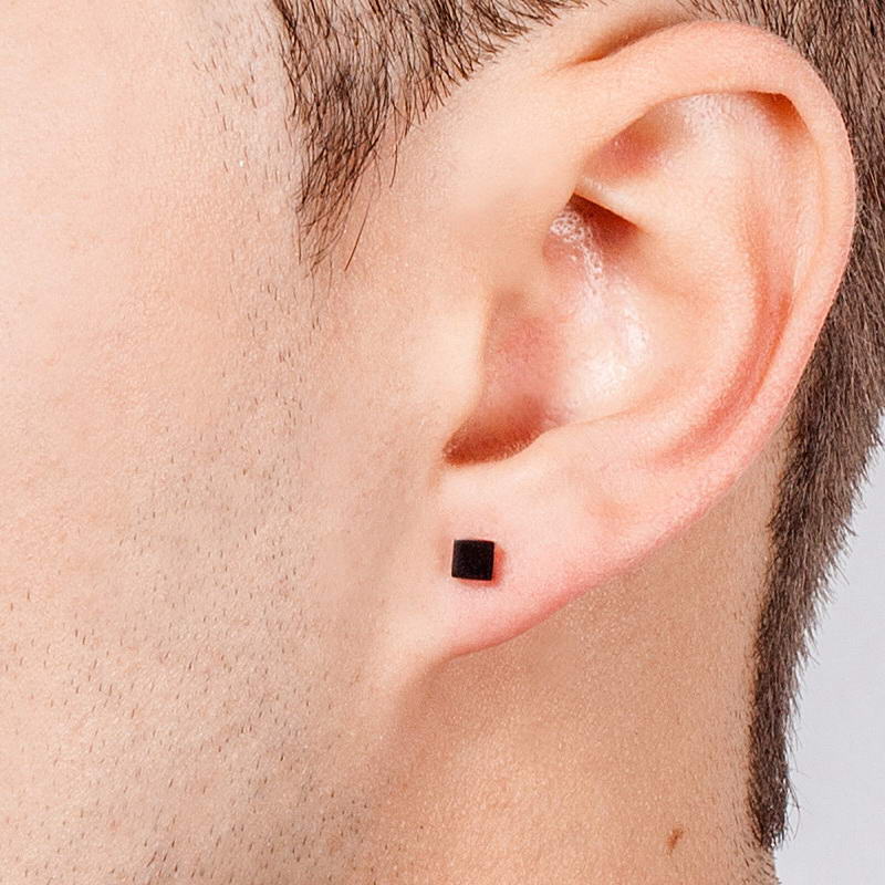 Black Titanium IP Stainless Steel Cube Stud Earrings-3mm | 4mm-earrings, Jewellery, Men's Earrings, Men's Jewellery, Stainless Steel, Stud Earrings, Women's Earrings-61046689-1-Glitters