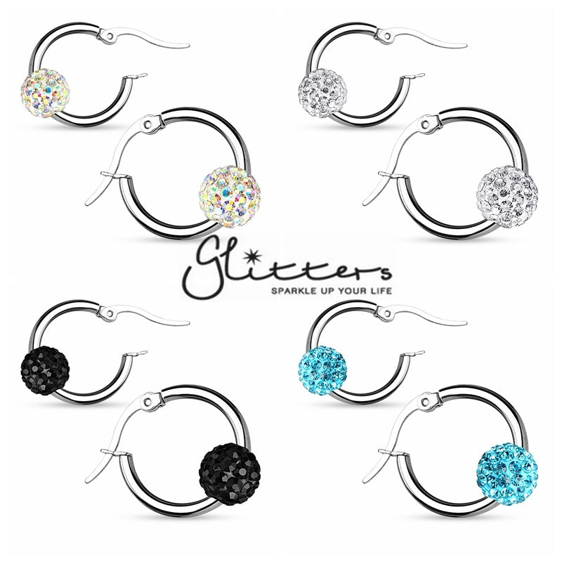Crystal Ball 316L Surgical Steel Hoop Earrings-earrings, Hoop Earrings, Jewellery, Women's Earrings, Women's Jewellery-771-Glitters