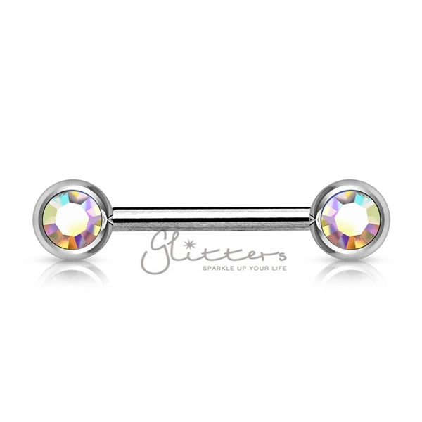 316L Surgical Steel Double Front Facing Gem Nipple Barbells-Body Piercing Jewellery, Nipple Barbell-962-Glitters