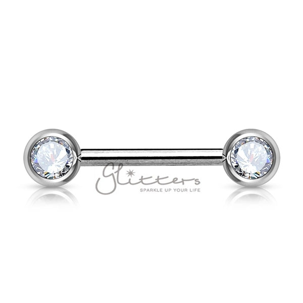 316L Surgical Steel Double Front Facing Gem Nipple Barbells-Body Piercing Jewellery, Nipple Barbell-963-Glitters