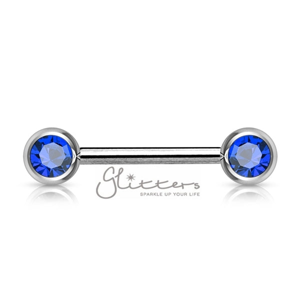 316L Surgical Steel Double Front Facing Gem Nipple Barbells-Body Piercing Jewellery, Nipple Barbell-966-Glitters
