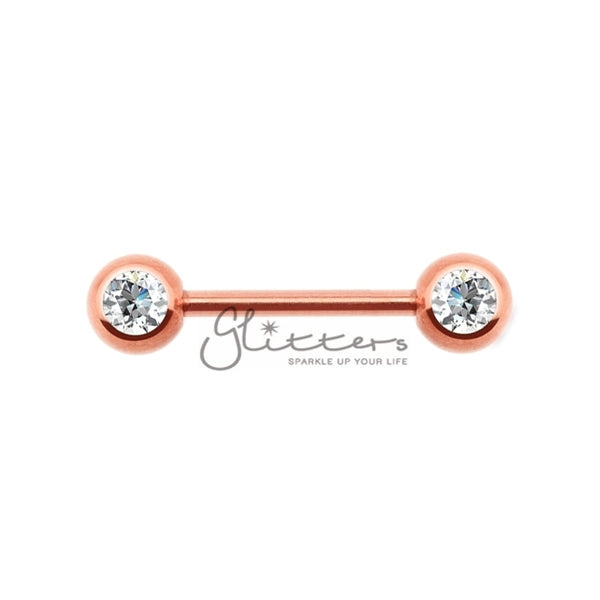 316L Surgical Steel Double CZ Titanium IP Nipple Barbells-Body Piercing Jewellery, Nipple Barbell-967-Glitters