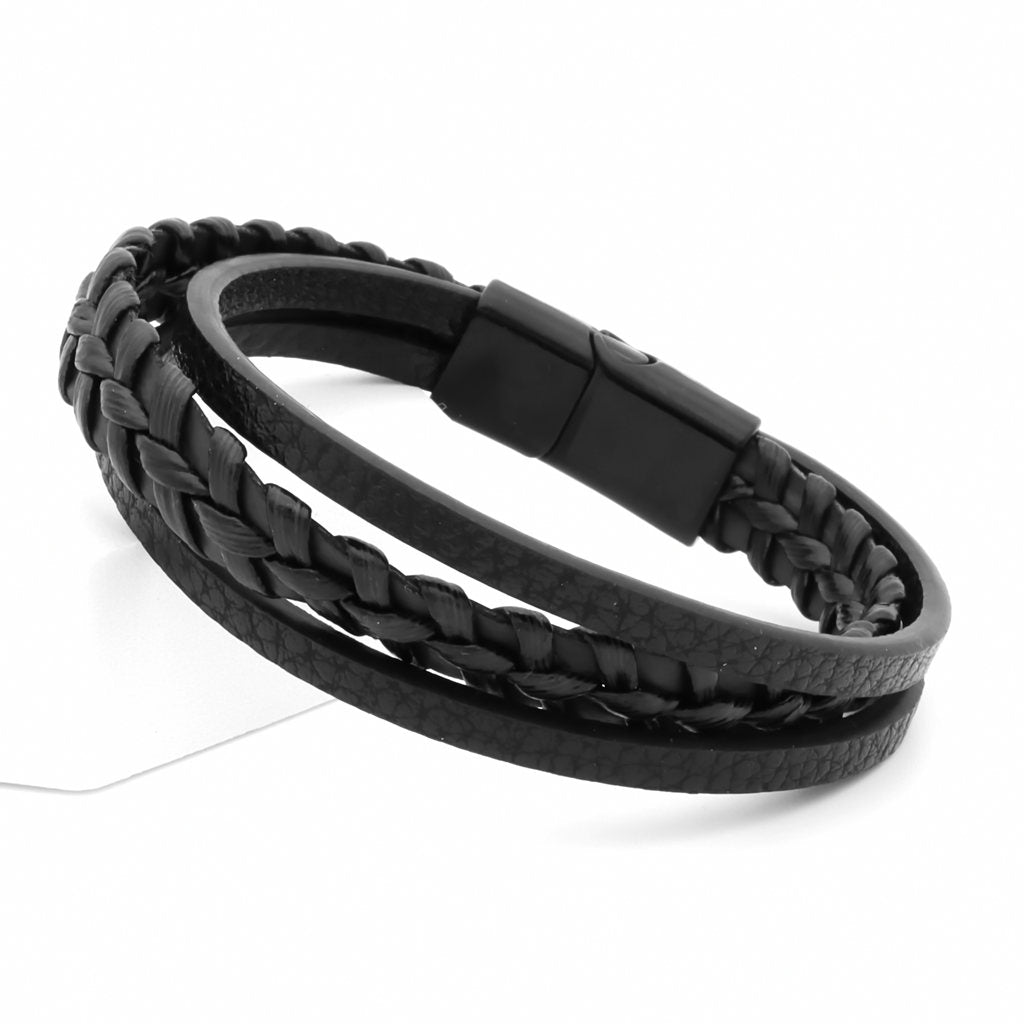 Black Multilayer Braided Leather Bracelet-Bracelets, Jewellery, leather bracelet, Men's Bracelet, Men's Jewellery-BCL0213-2_1-Glitters