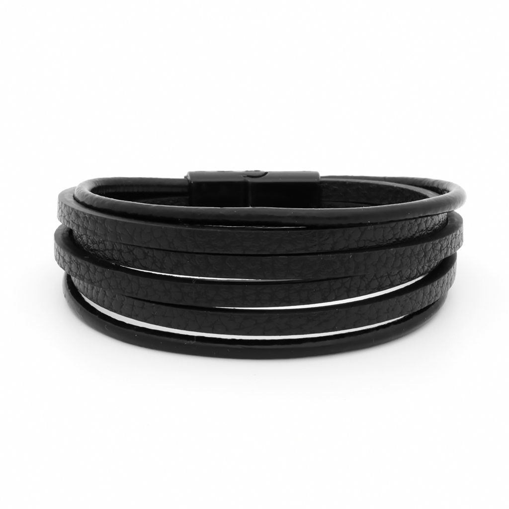 Multilayer Black Leather Bracelet-Bracelets, Jewellery, leather bracelet, Men's Bracelet, Men's Jewellery-BCL0214-1_1-Glitters