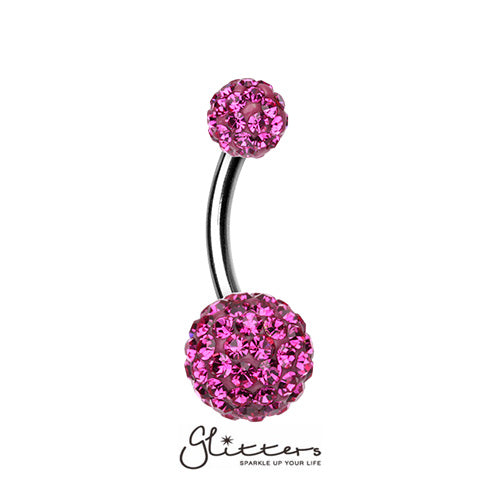 Crystal Cluster Ferido Double Disco Ball Navel Belly Button Ring-Purple-Belly Ring, Body Piercing Jewellery-BJ02047-Glitters