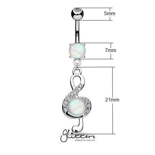 Opal Glitter Center Crystal Paved Treble Clef Dangle Belly Button Navel Ring-Silver-Belly Ring, Body Piercing Jewellery, Crystal-BJ0294-1_New-Glitters
