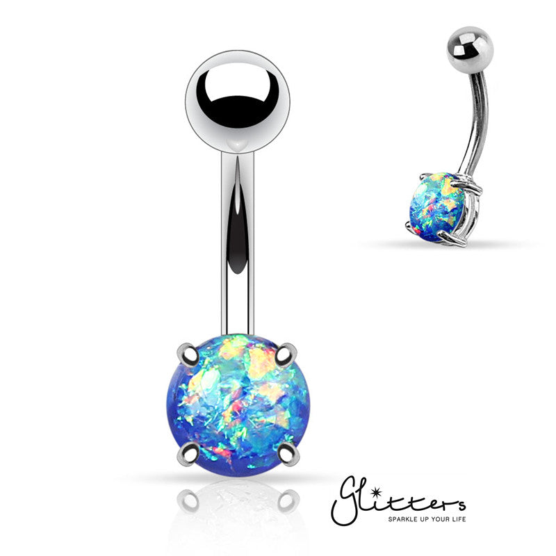 Opal Glitter Prong Set Belly Button Ring - Blue-Belly Ring, Body Piercing Jewellery-BJ0295-6-Glitters