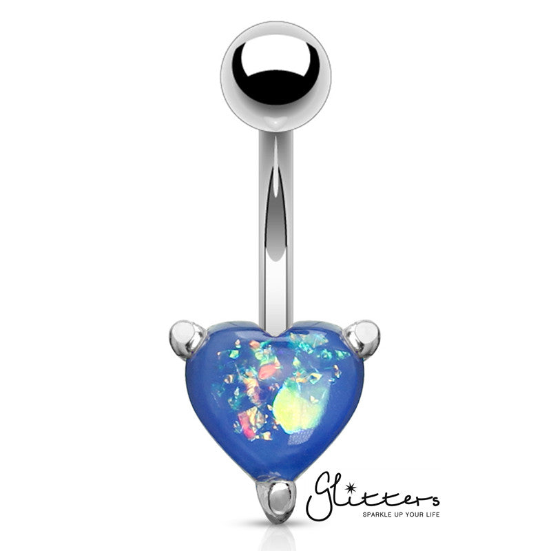 Opal Glitter Prong Heart Set Belly Button Ring - Blue-Belly Ring, Body Piercing Jewellery-BJ0296-1-Glitters