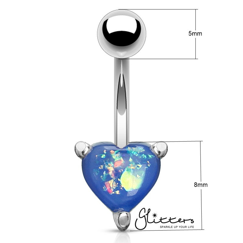 Opal Glitter Prong Heart Set Belly Button Ring - Blue-Belly Ring, Body Piercing Jewellery-BJ0296-1_New-Glitters