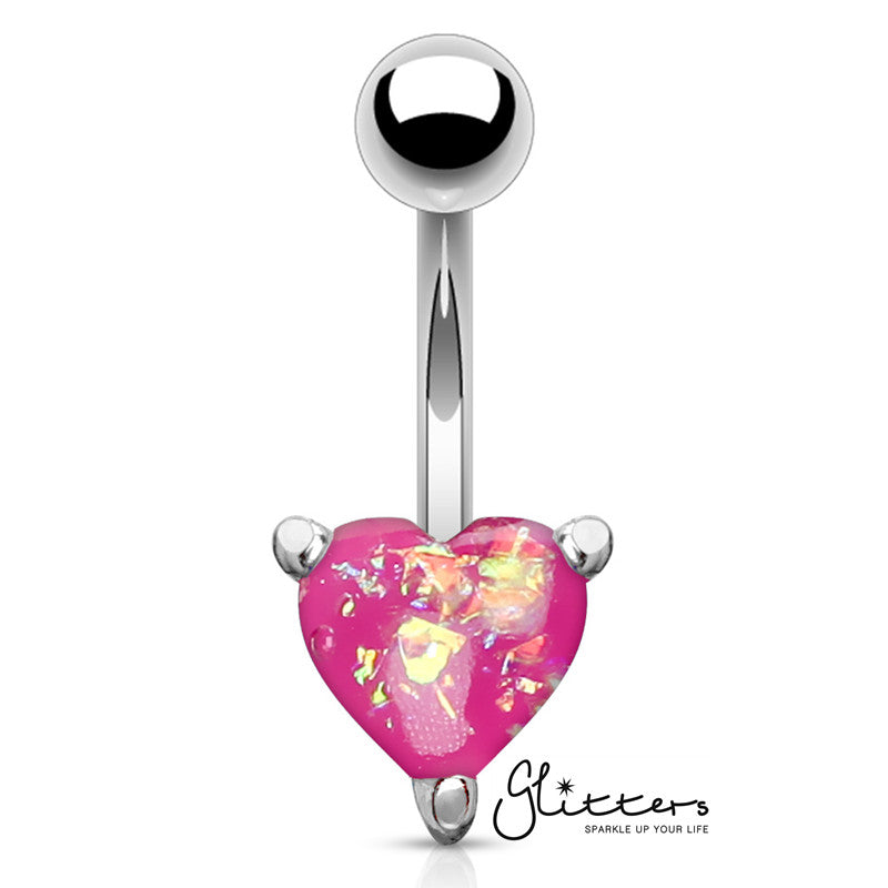 Opal Glitter Prong Heart Set Belly Button Ring - Pink-Belly Ring, Body Piercing Jewellery-BJ0296-2-Glitters