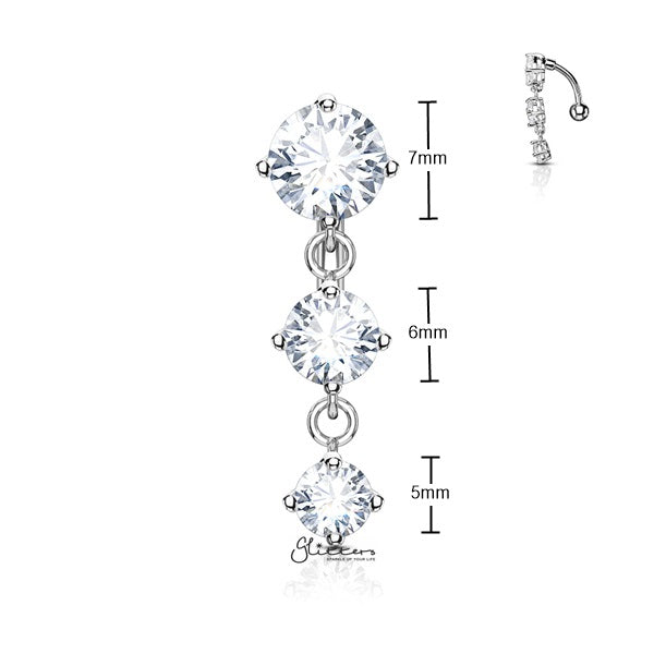 316L Surgical Steel Three Prong Set Round CZ Vertical Drop Belly Button Navel Rings-Belly Ring, Body Piercing Jewellery, Cubic Zirconia-BJ0314-S_New-Glitters