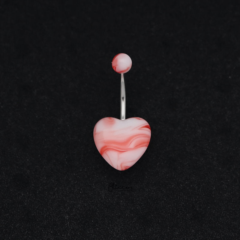 Marble Acrylic Heart Belly Button Navel Ring - Red-Belly Ring, Body Piercing Jewellery-BJ0339-R_800-Glitters