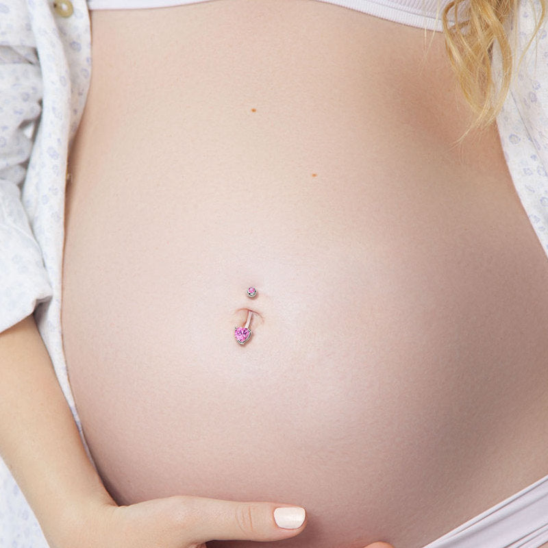 Heart CZ Pregnancy Bioflex Belly Button Ring - Clear-Belly Ring, Bio Flex, Body Piercing Jewellery, Cubic Zirconia, Pregnancy, Retainer-BJ0347-M-Glitters