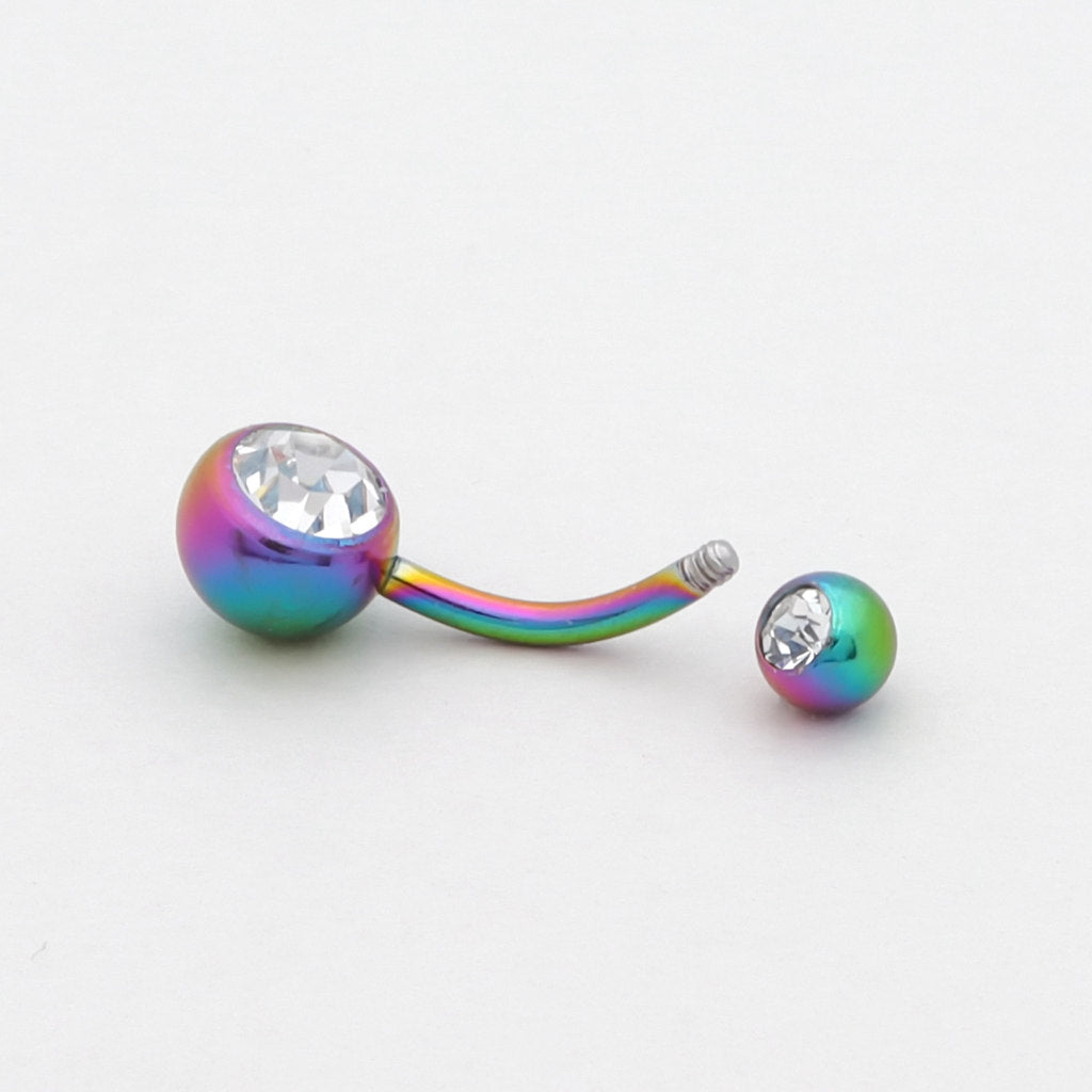 Rainbow Colour Double Gem Belly Ring-Belly Ring, Body Piercing Jewellery, New-BJ0359-m3_1-Glitters